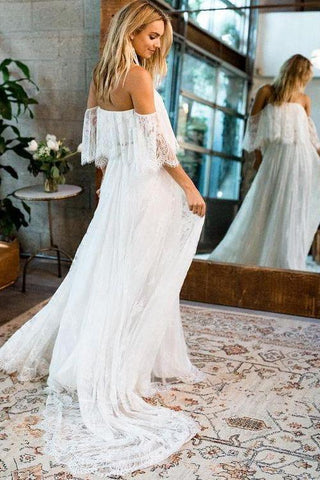 Beach Wedding Dresses Half Sleeve Off the Shoulder Lace Sexy Simple Boho Bridal Gowns SME1029