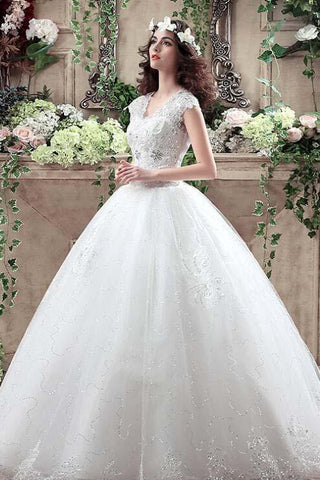 Ball Gown Tulle Sweetheart Open Back Lace up Lace Appliques Sequins Ivory Wedding Dress SME199